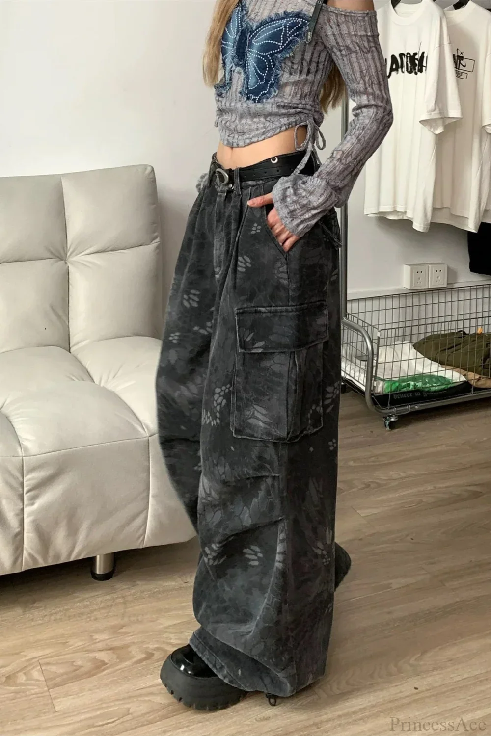 Denim Snake Camo Multi-Pocket Cargo Pants - Image 2