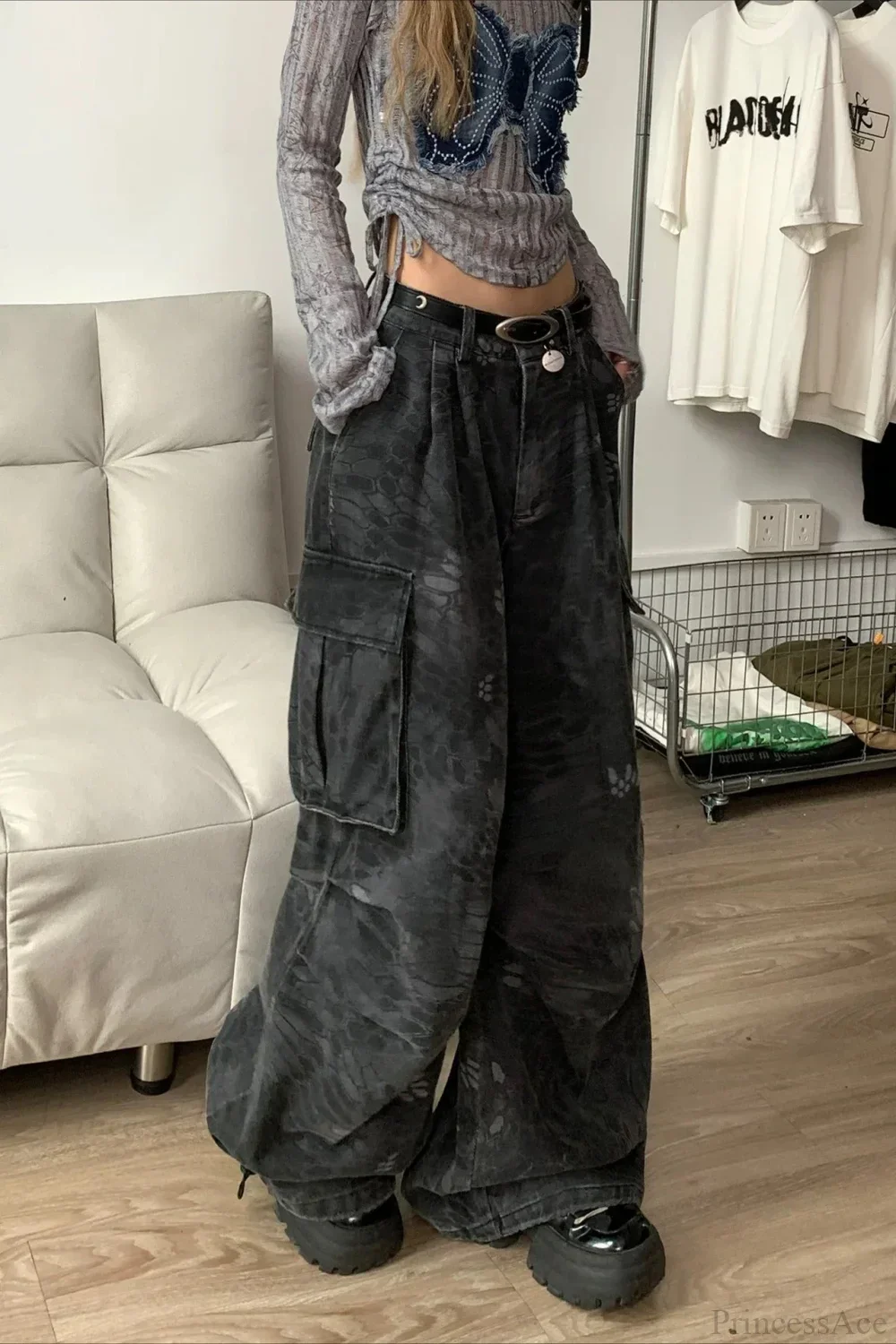 Denim Snake Camo Multi-Pocket Cargo Pants - Image 3
