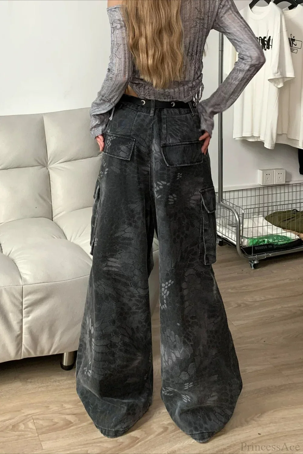 Denim Snake Camo Multi-Pocket Cargo Pants - Image 4