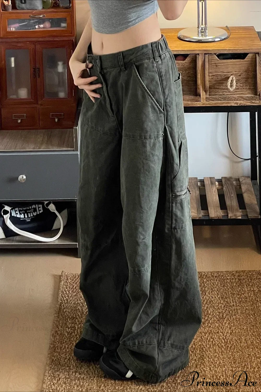 Denim Washed Distressed Loose Cargo Pants - Image 3