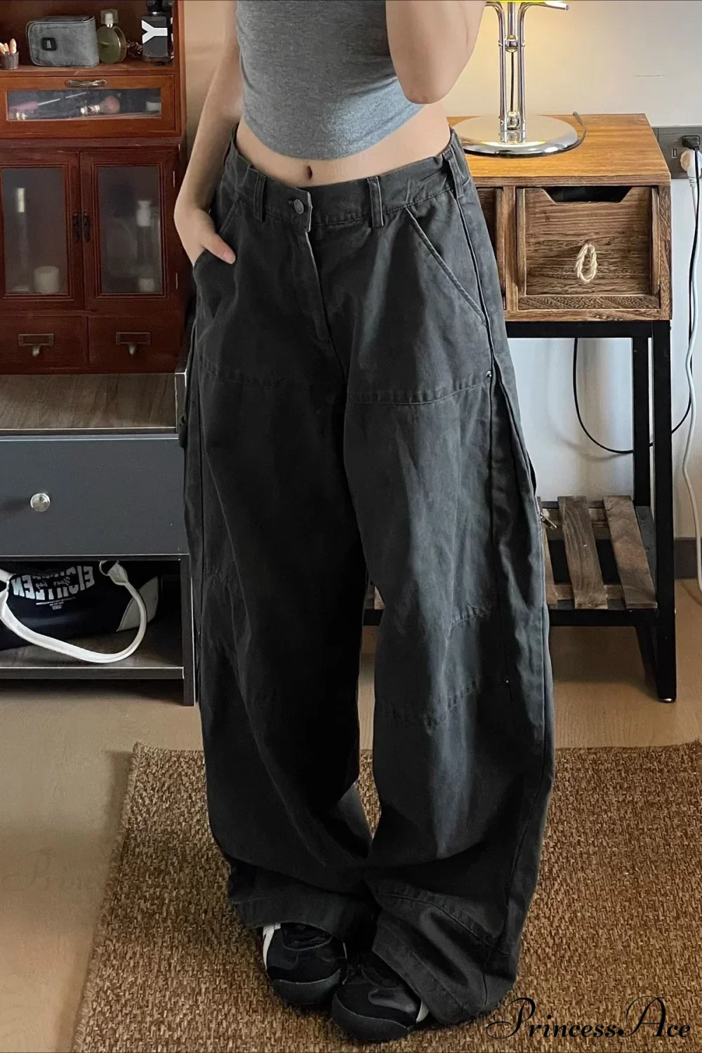 Denim Washed Distressed Loose Cargo Pants - Image 4