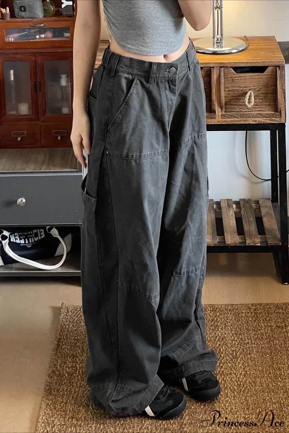 Denim Washed Distressed Loose Cargo Pants - Image 6