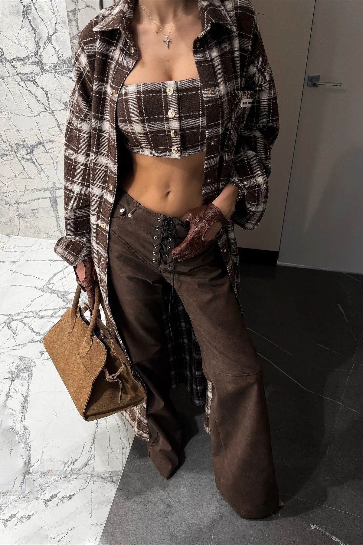 Designer Plaid Long Oversized Knee Length Shirt Overcoat - Image 4