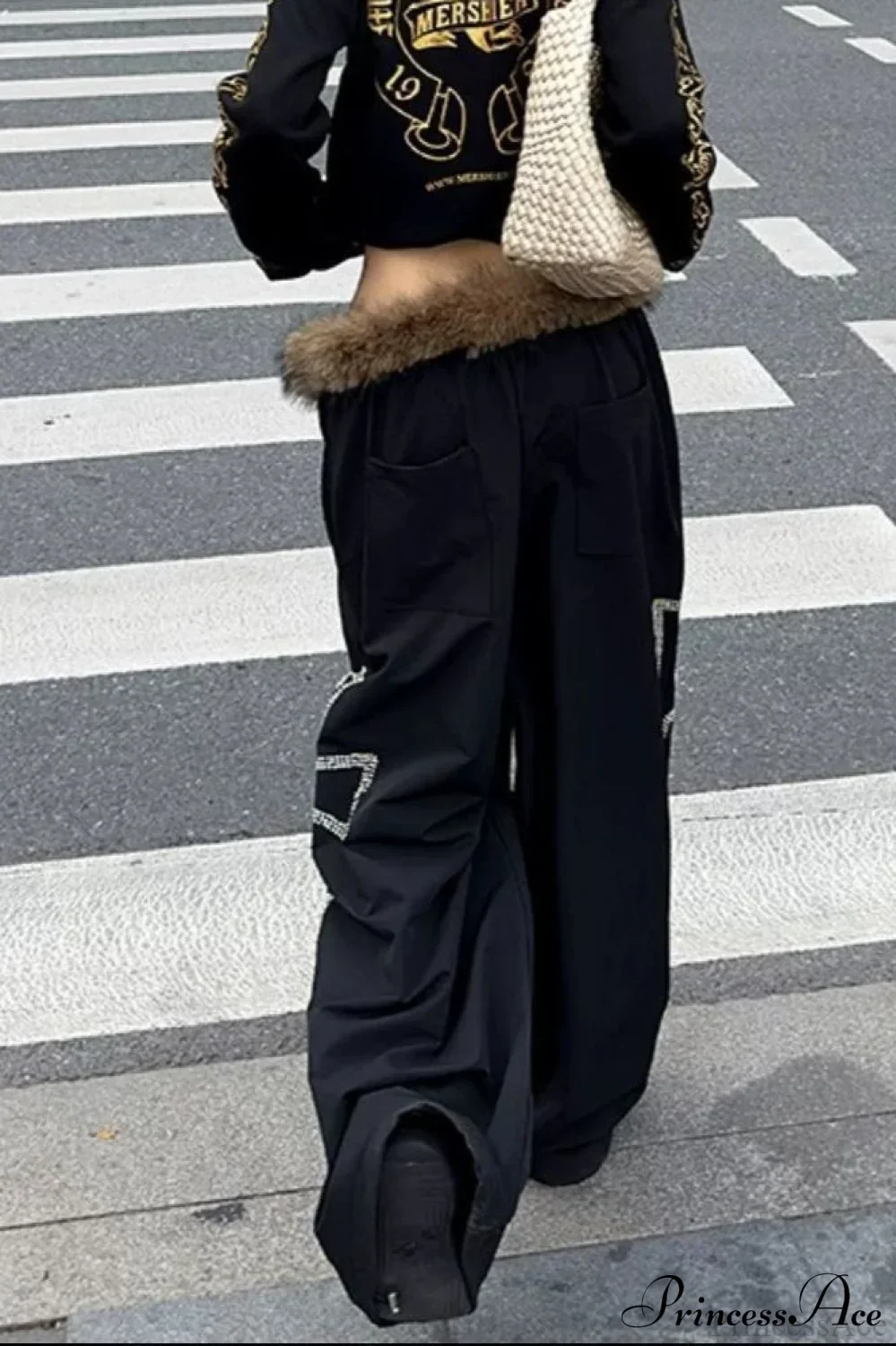Detachable Fur-Collar Loose Wide-Leg Pants - Image 2