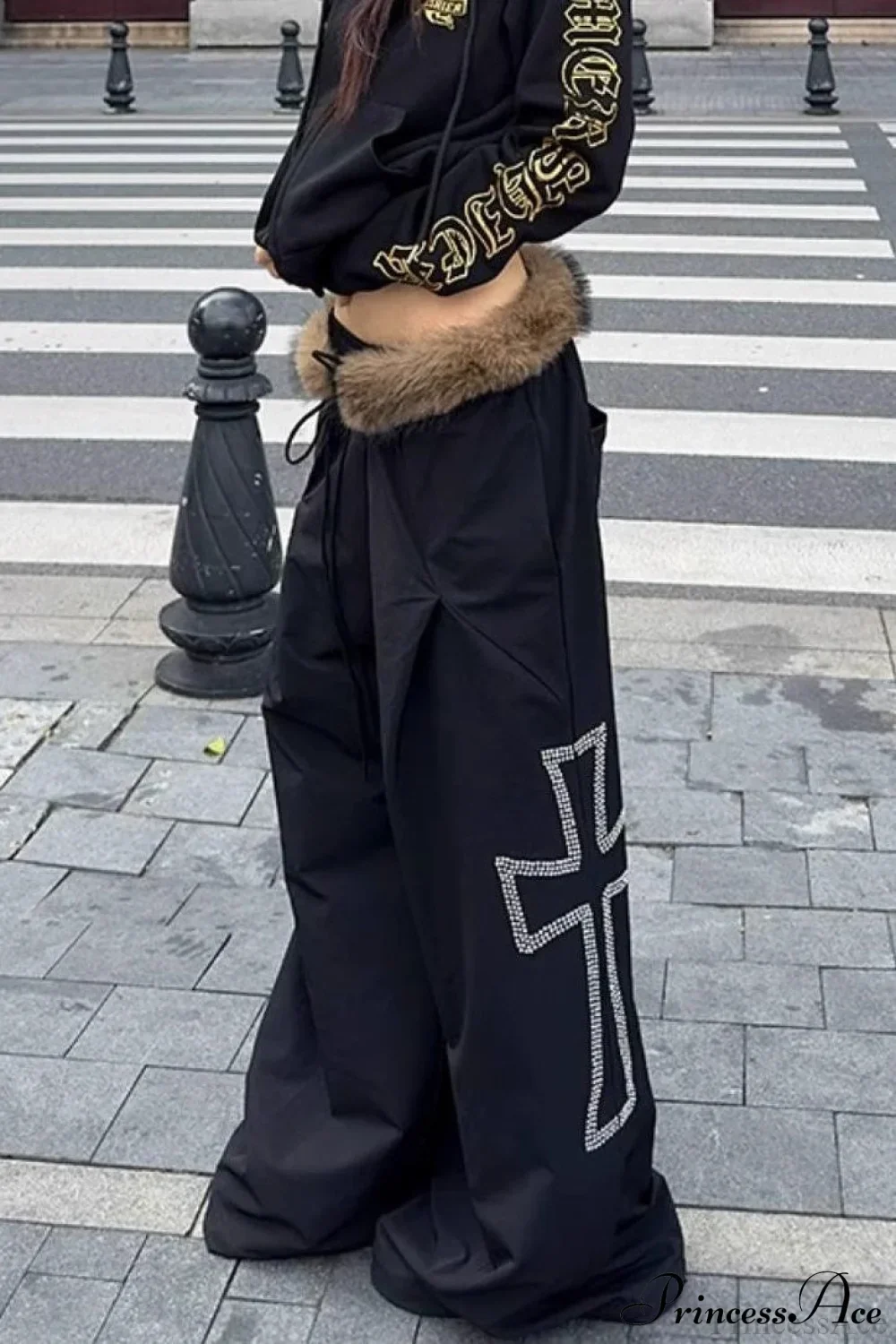 Detachable Fur-Collar Loose Wide-Leg Pants - Image 3