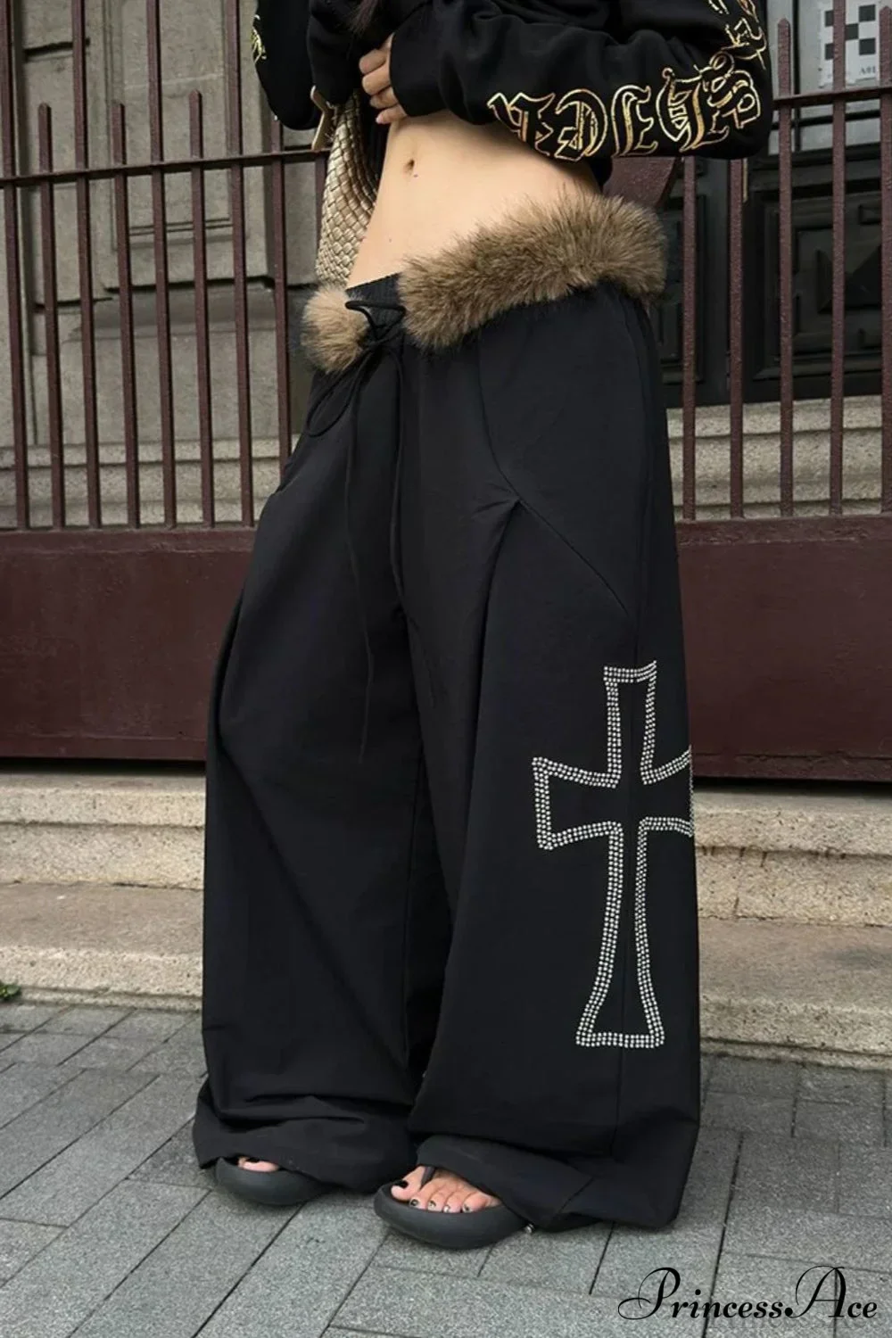 Detachable Fur-Collar Loose Wide-Leg Pants - Image 4