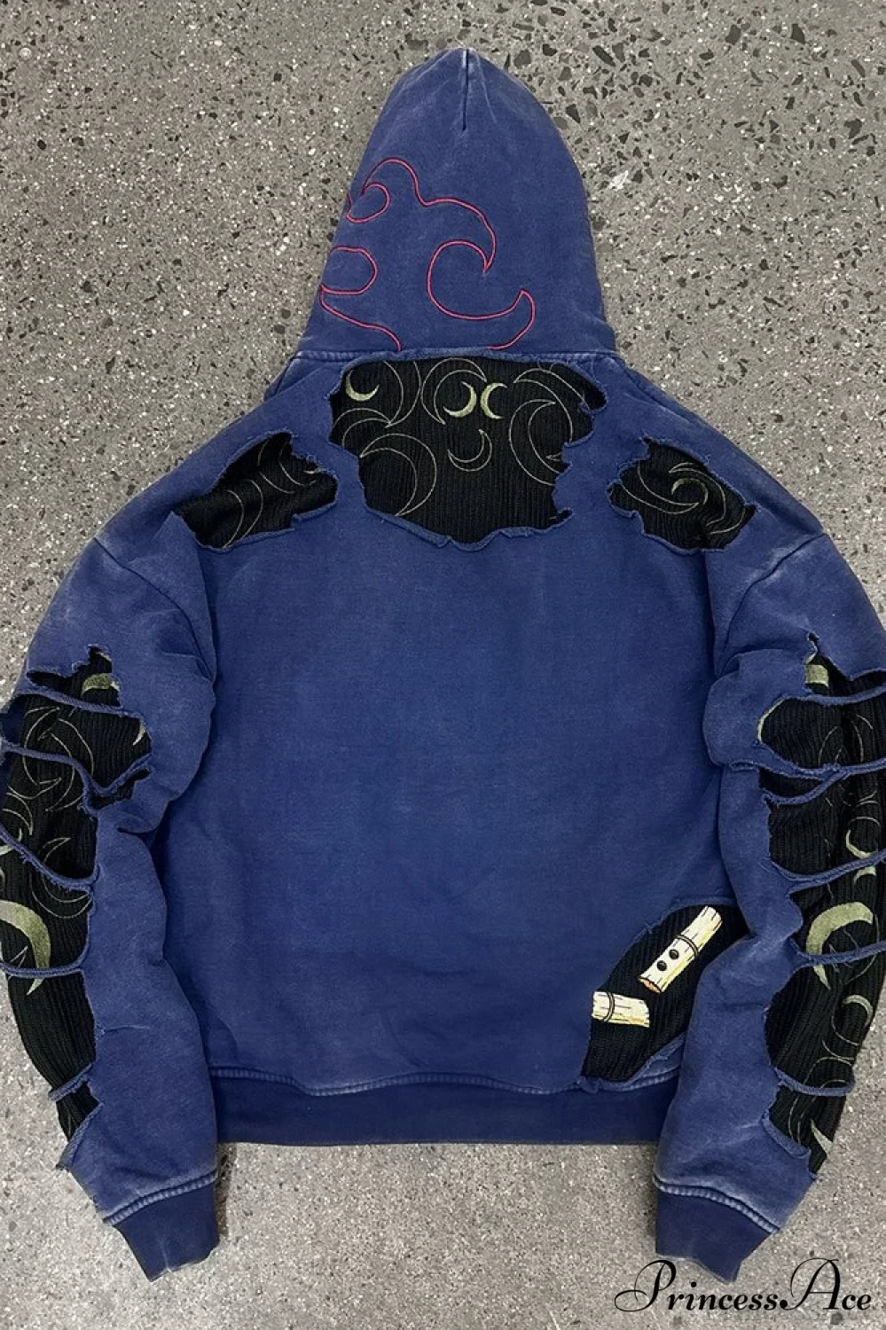 Devil Eye Ripped Embroidered Vintage Hoodie - Image 3