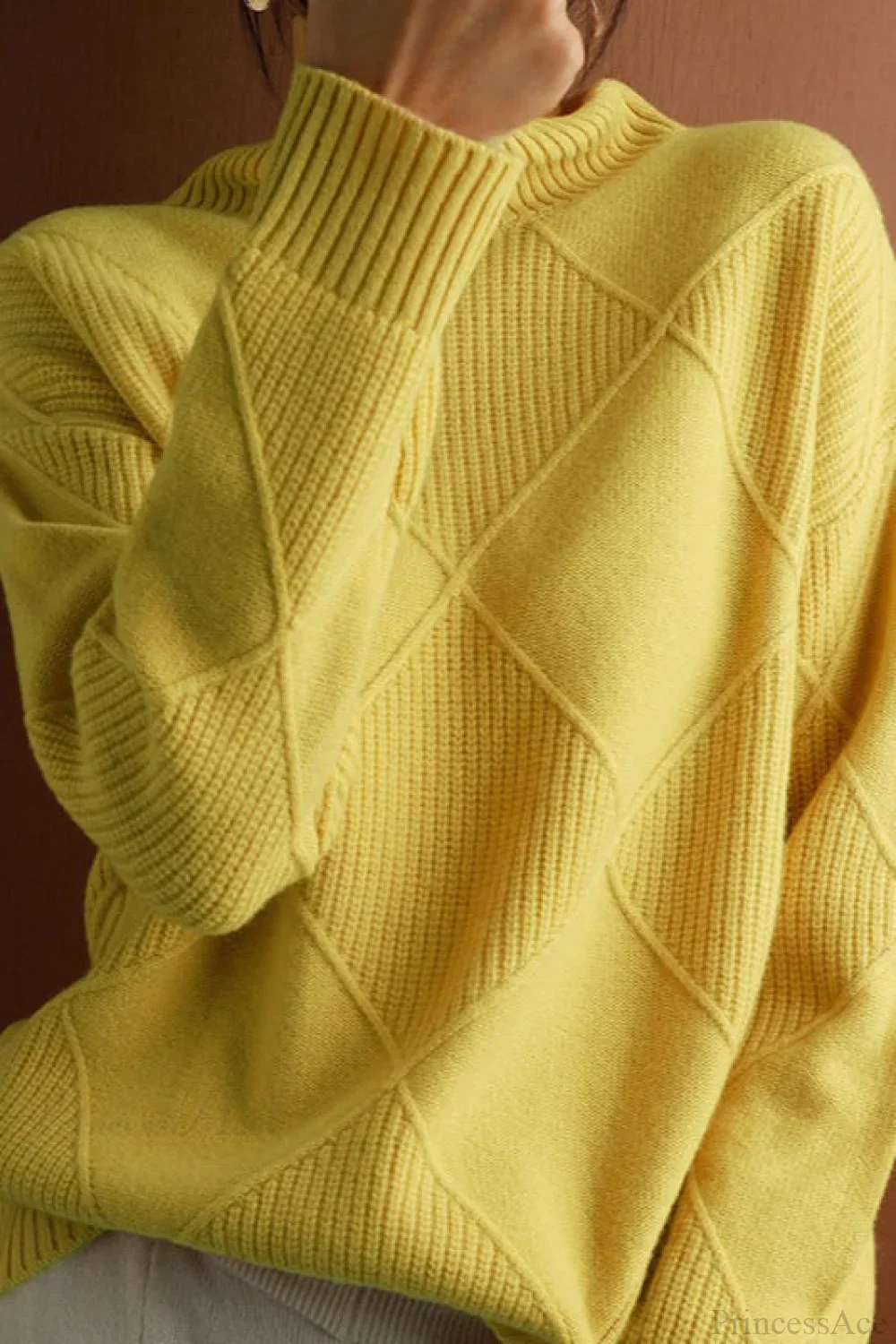 Diamond Pattern Turtleneck Loose Long-Sleeve Sweater - Image 14