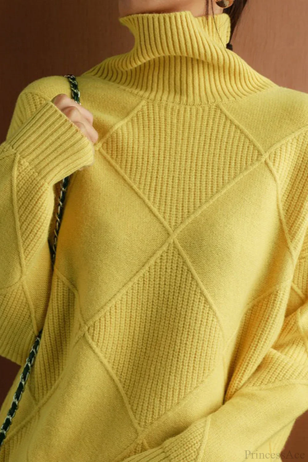 Diamond Pattern Turtleneck Loose Long-Sleeve Sweater - Image 17
