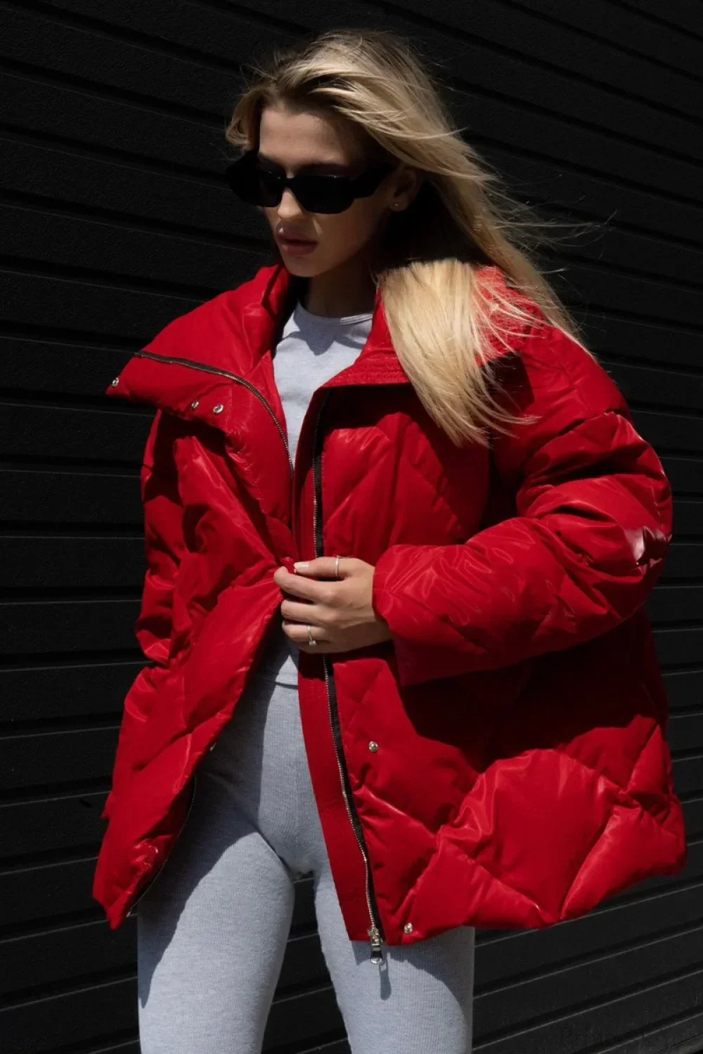 Diamond Quilted Matte Shiny Oversized Wide Lapel Coat - Image 8