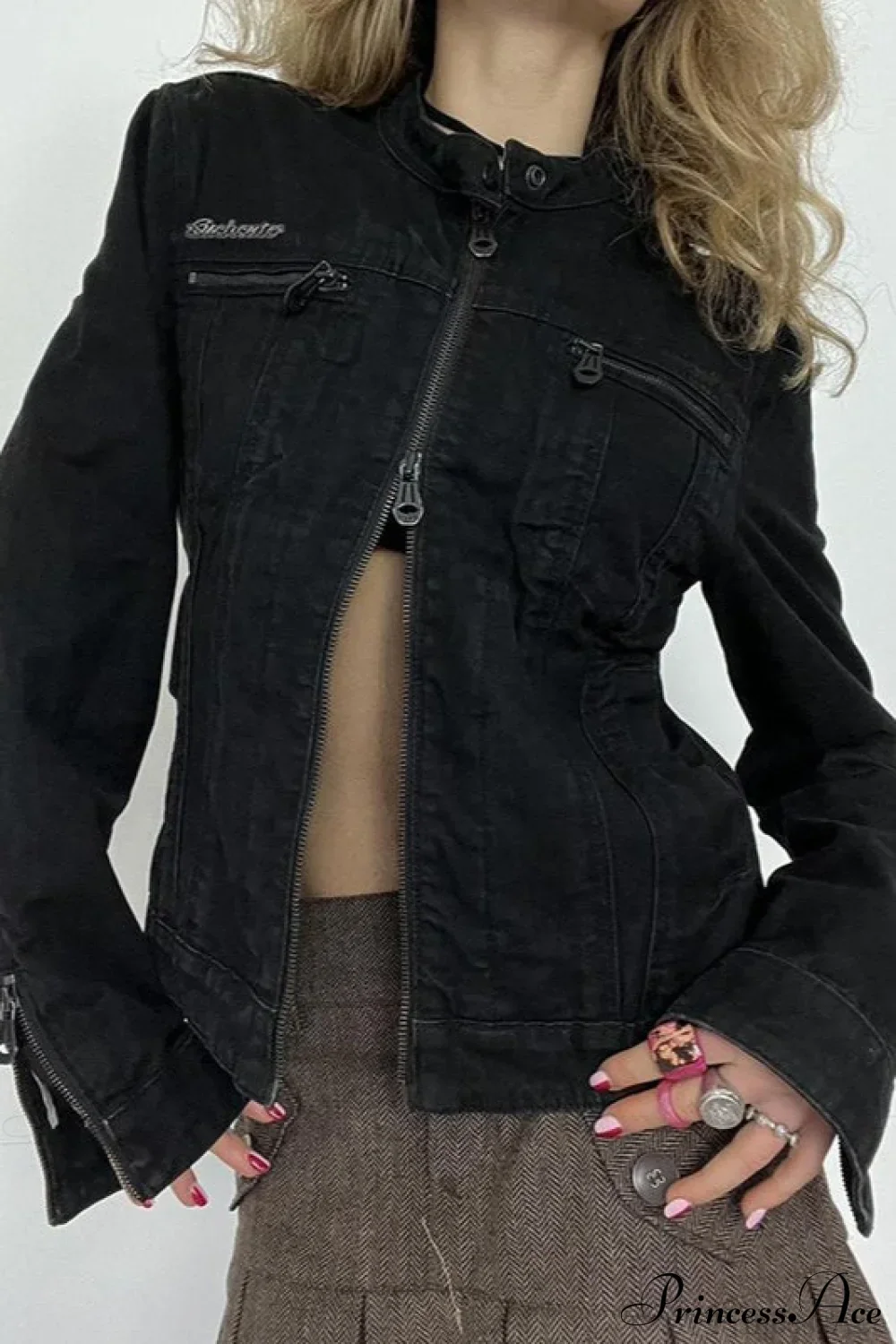Distressed Black Denim Retro Casual Long-Sleeve Jacket - Image 5