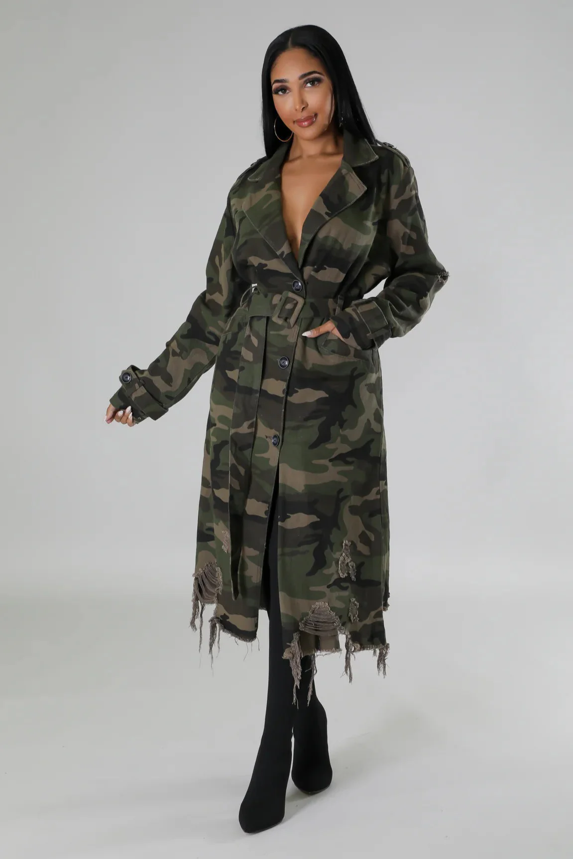 Distressed Camo Long Overcoat - Image 6