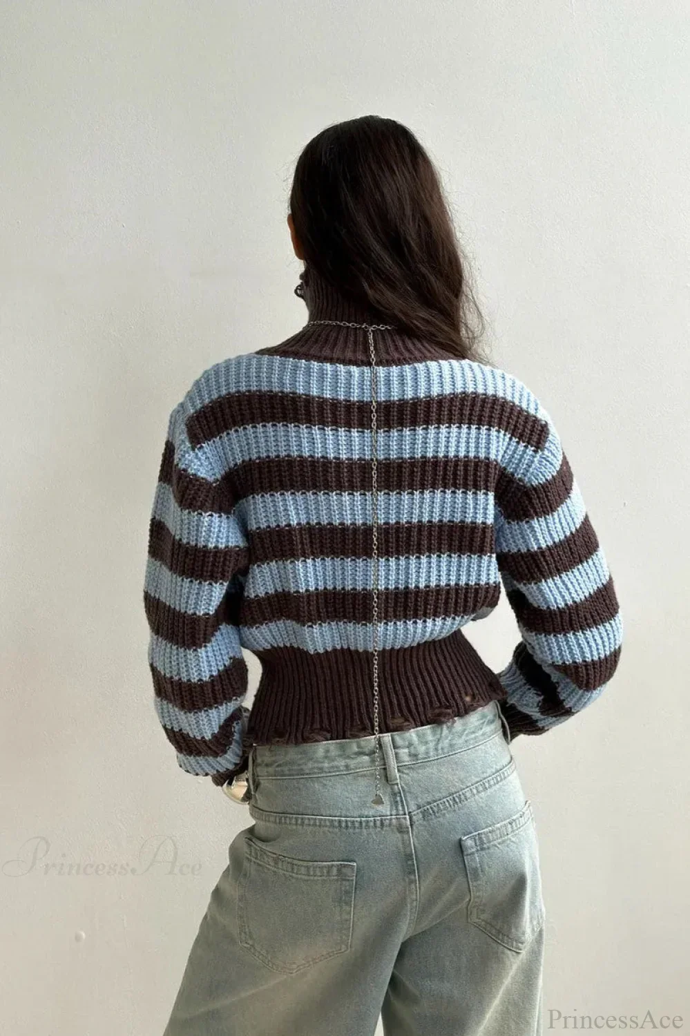 Distressed Color Block Striped Zip Cardigan - Image 4