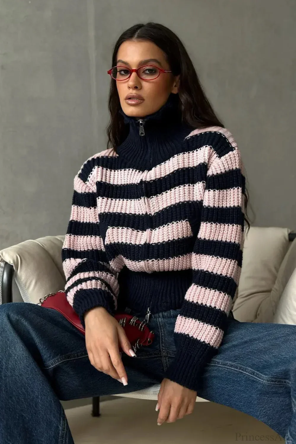 Distressed Color Block Striped Zip Cardigan - Image 6