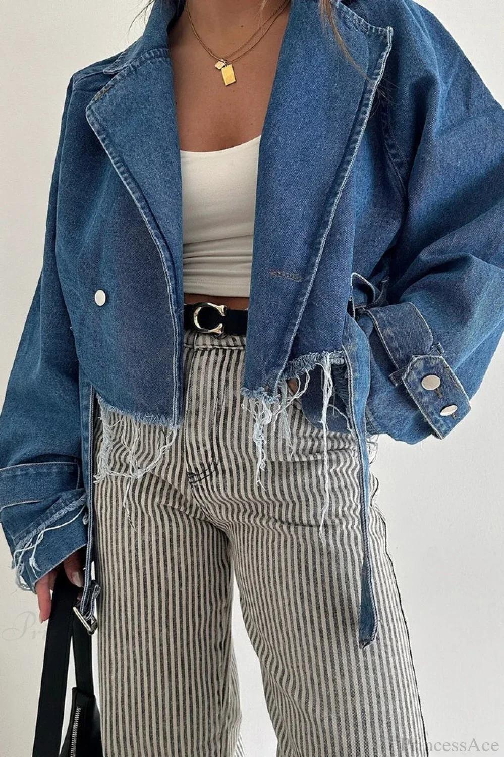 Distressed Lapel Denim Chic Jacket - Image 3
