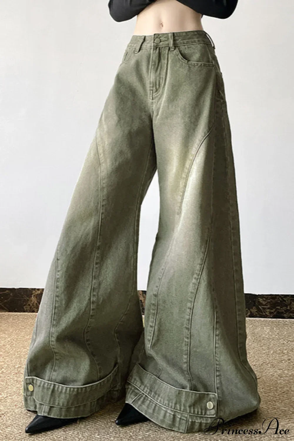 Distressed Low Waist Flared Wide Leg Jeans - Image 2