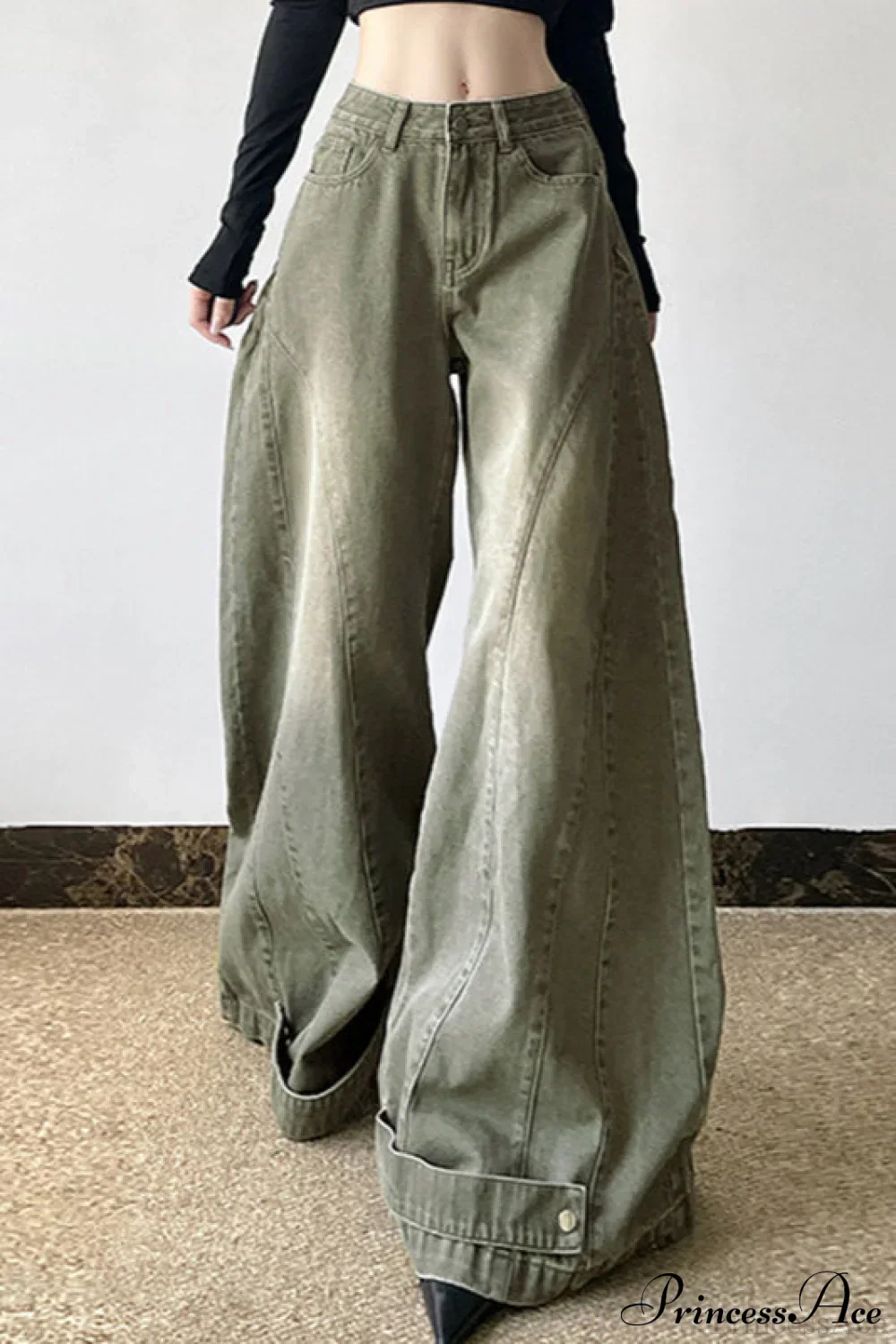 Distressed Low Waist Flared Wide Leg Jeans - Image 3