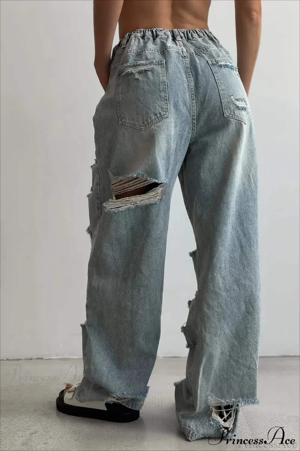 Distressed Washed Floor Length Street Jeans - Image 3