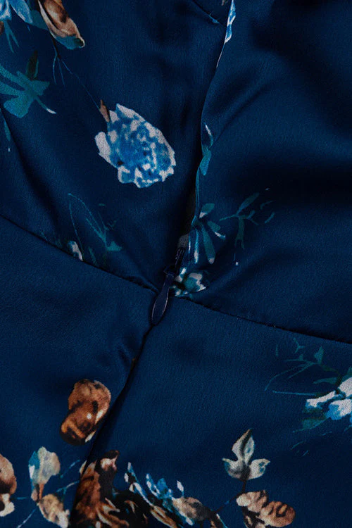 Doll Collar Short Sleeve Blue French Elegant Floral Dress - Image 4