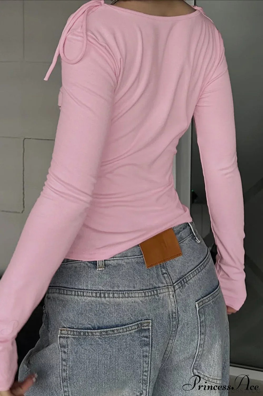 Dopamine Ruffled Tie Waist Draped Neck Long Sleeve Tee - Image 3