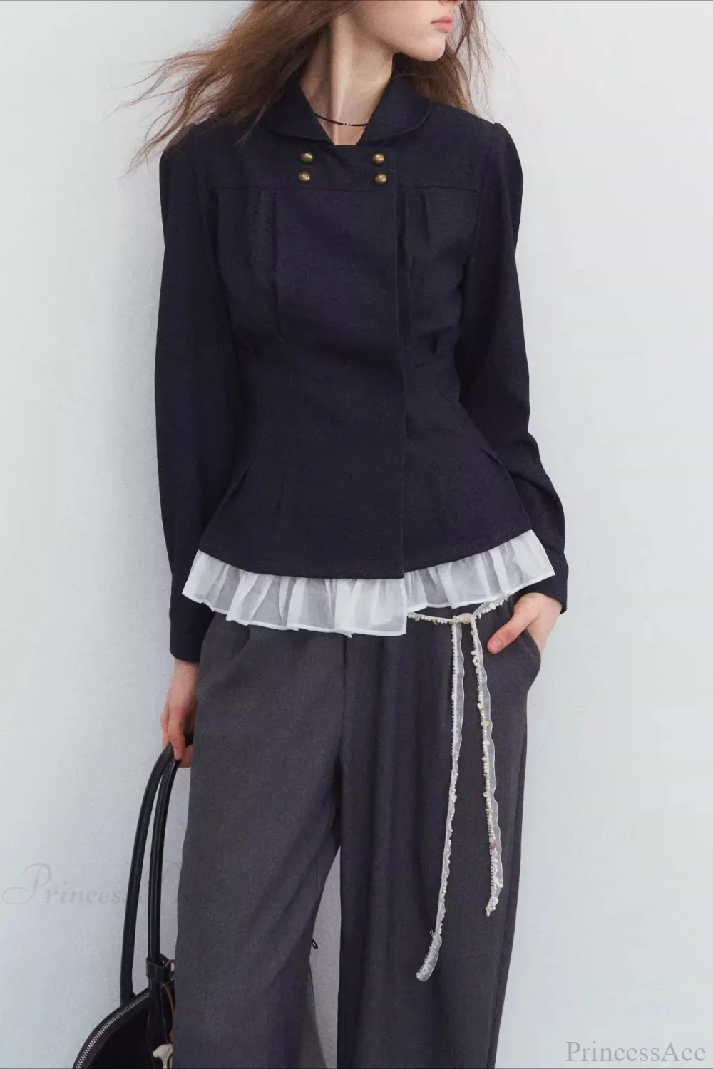 Double-breasted Denim Pleated Slim Jacket - Image 2