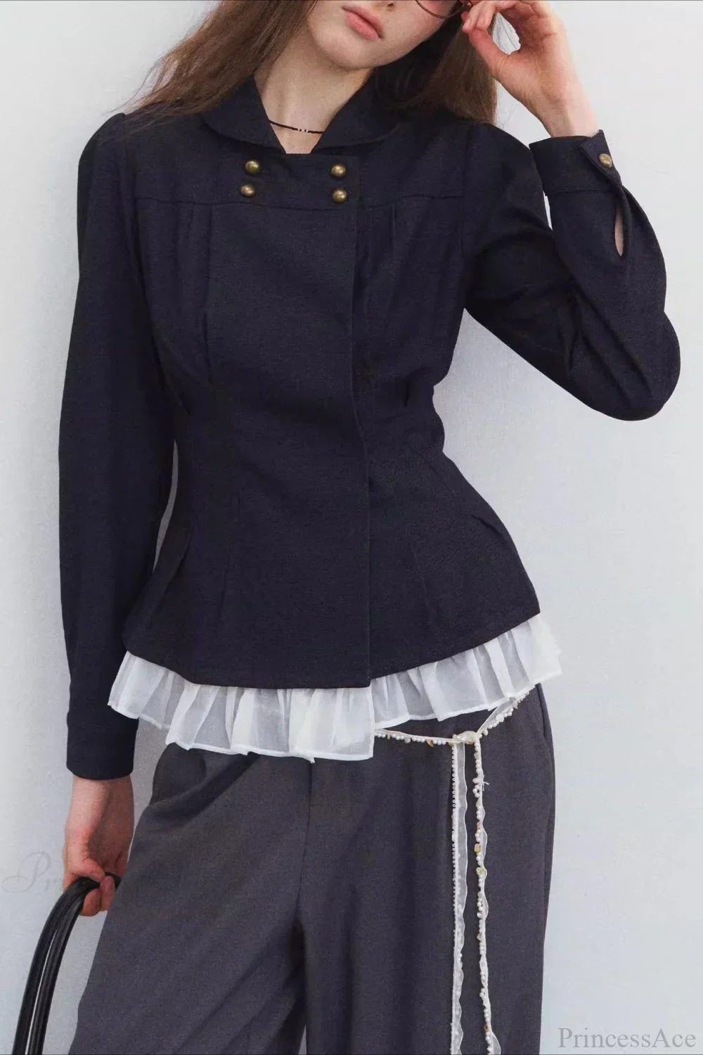 Double-breasted Denim Pleated Slim Jacket - Image 3