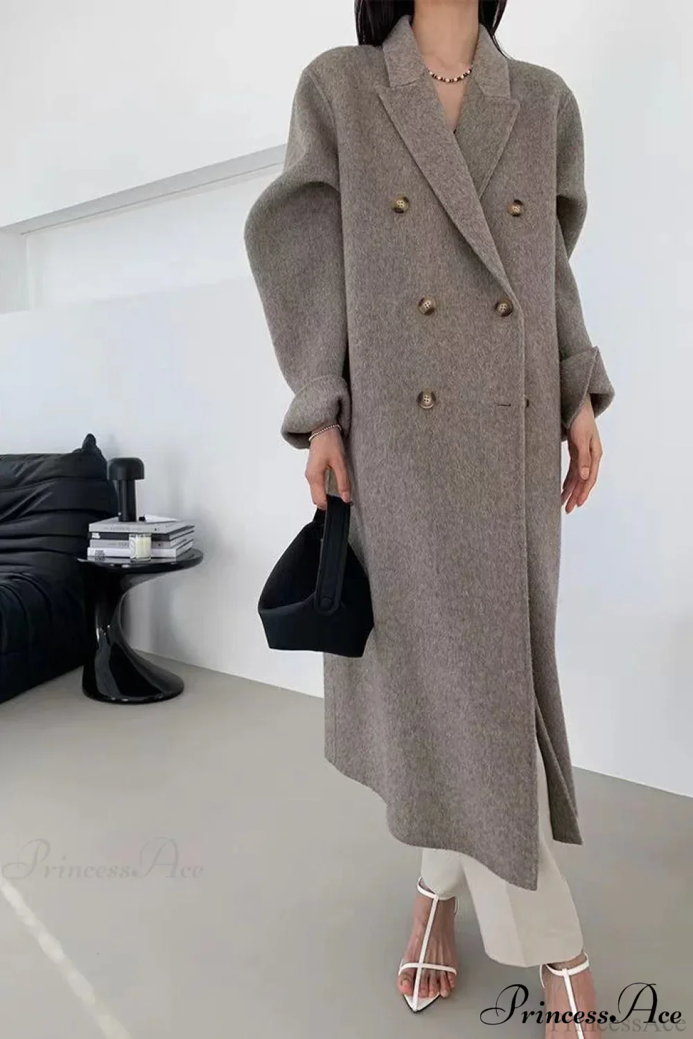 Double-Breasted Reversible Wool Long Oversized Overcoat - Image 2