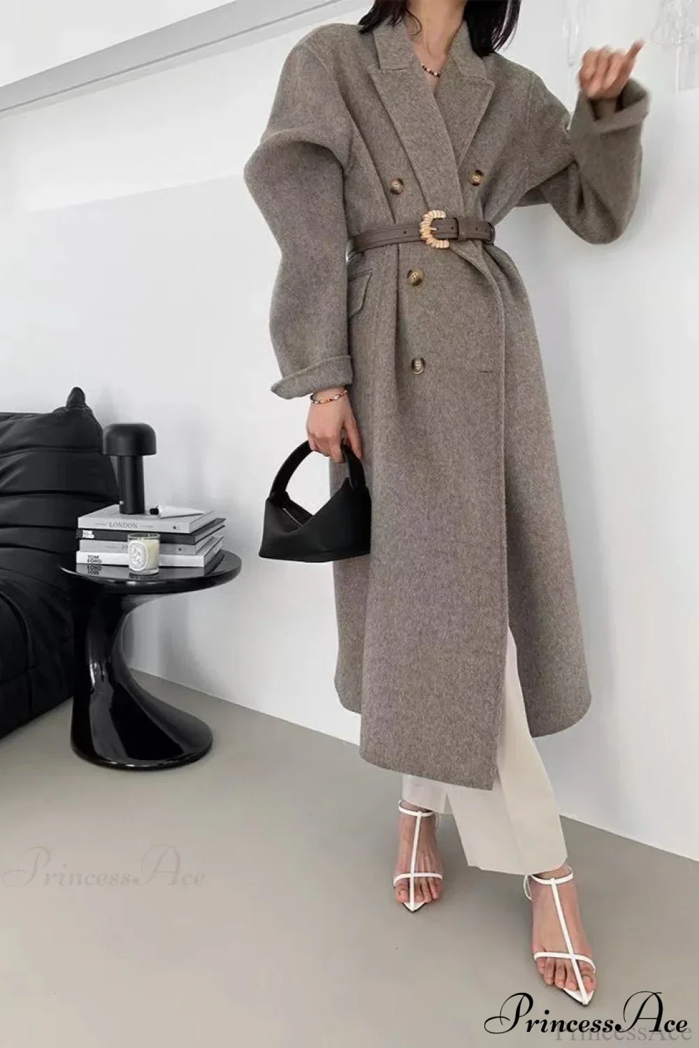 Double-Breasted Reversible Wool Long Oversized Overcoat - Image 3