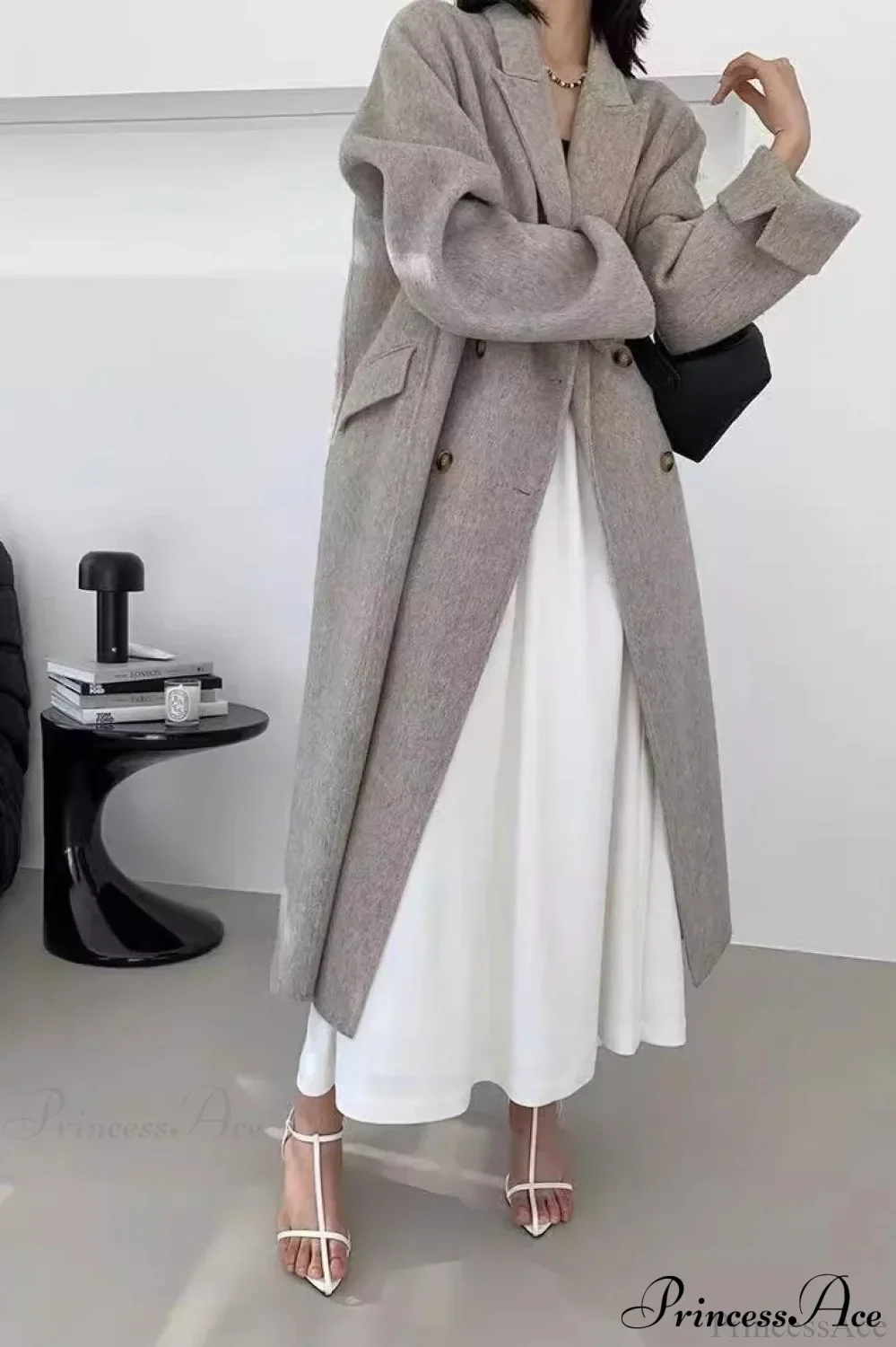 Double-Breasted Reversible Wool Long Oversized Overcoat - Image 5