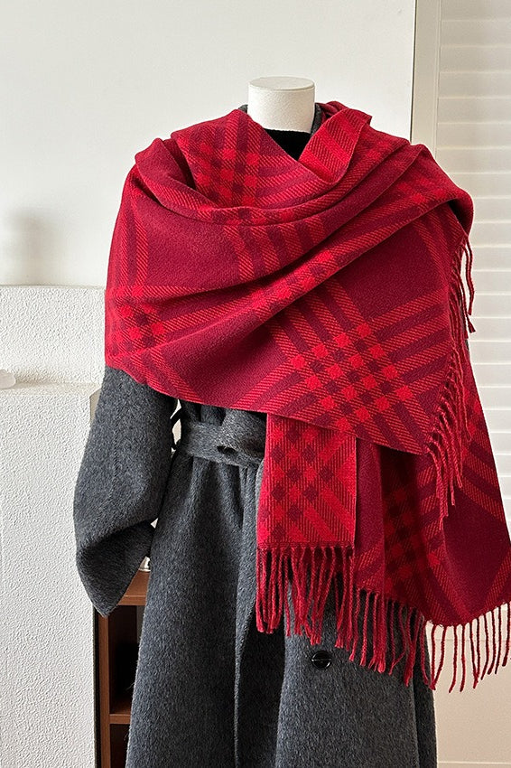 Double Faced Checkered Fringe Scarf - Image 2
