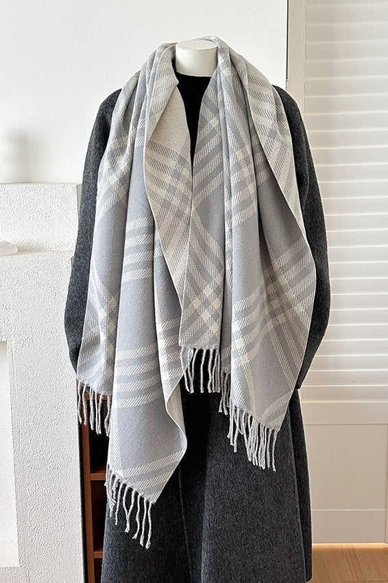 Double Faced Checkered Fringe Scarf - Image 3