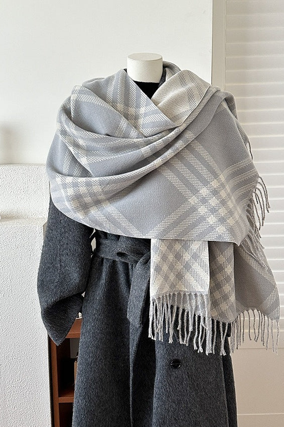 Double Faced Checkered Fringe Scarf - Image 4