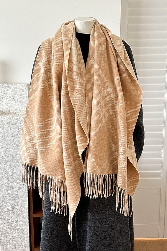 Double Faced Checkered Fringe Scarf - Image 5