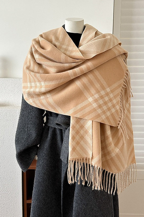 Double Faced Checkered Fringe Scarf - Image 6