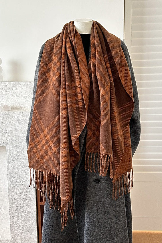 Double Faced Checkered Fringe Scarf - Image 7