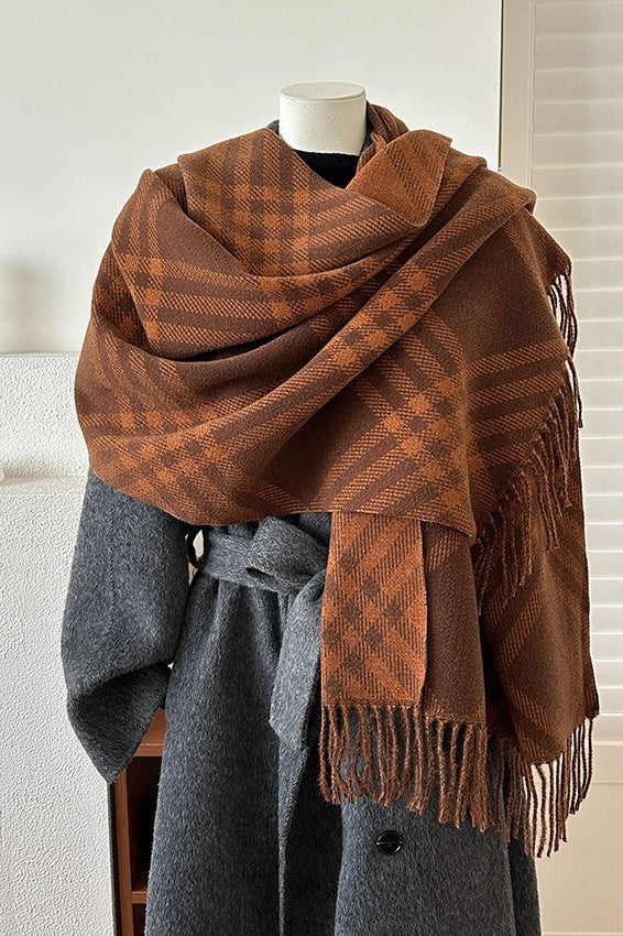 Double Faced Checkered Fringe Scarf - Image 8