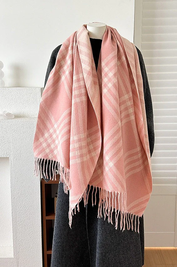 Double Faced Checkered Fringe Scarf - Image 9
