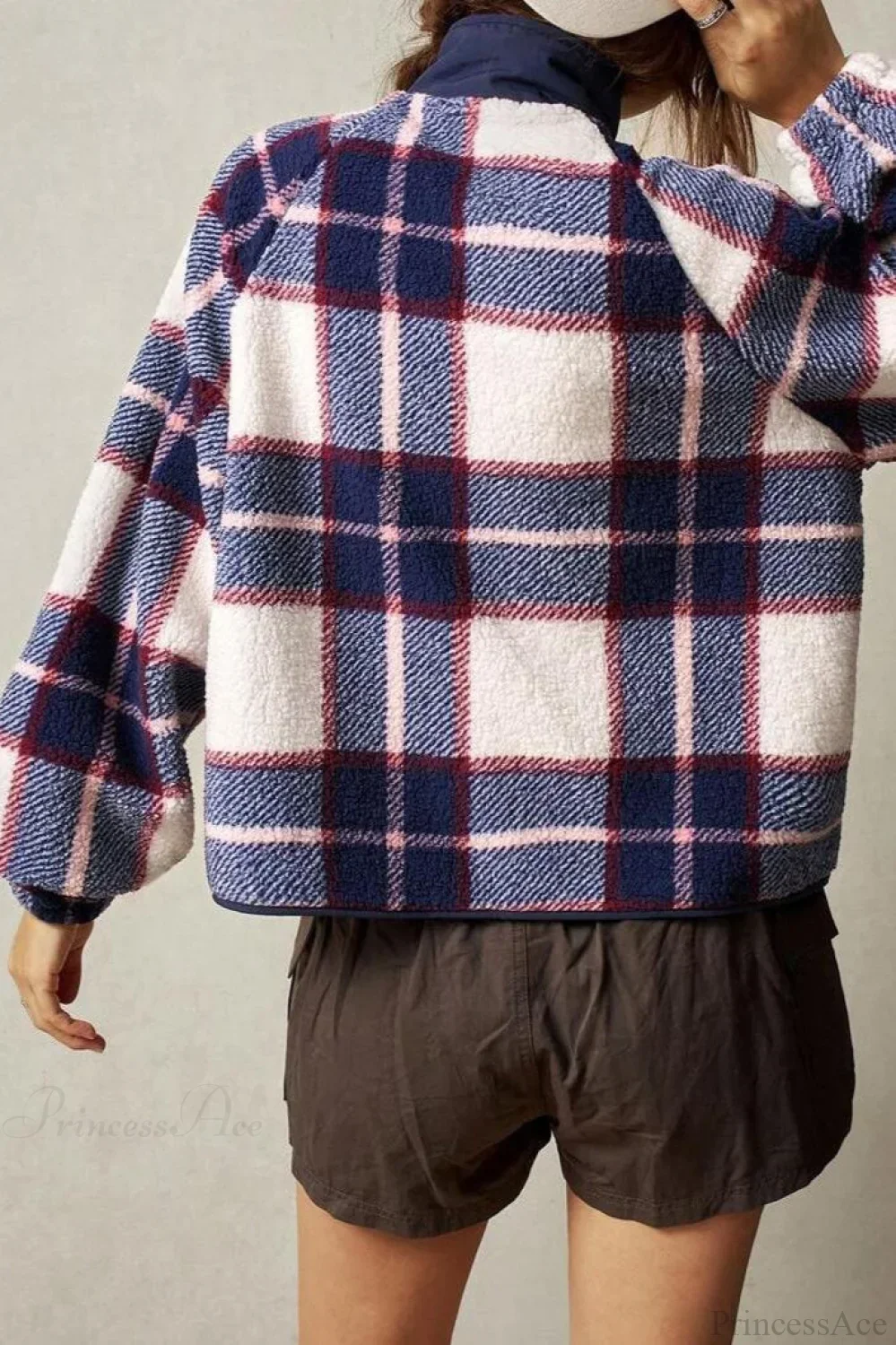 Double-Fleece Plaid Wool Long Sleeve Jacket - Image 3