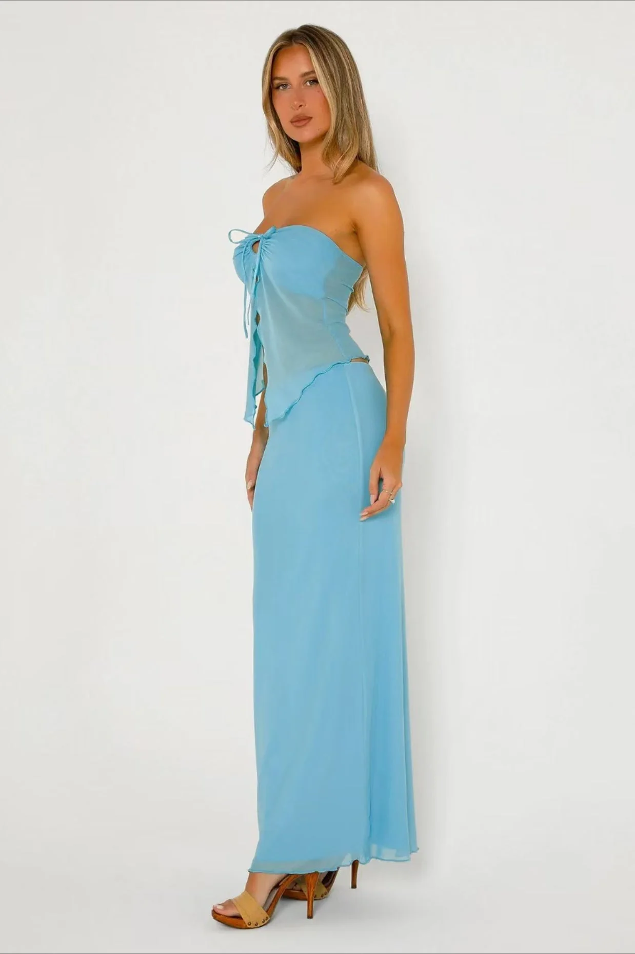 Double Layer Mesh Strapless Crop Bodycon Skirt Set - Image 6
