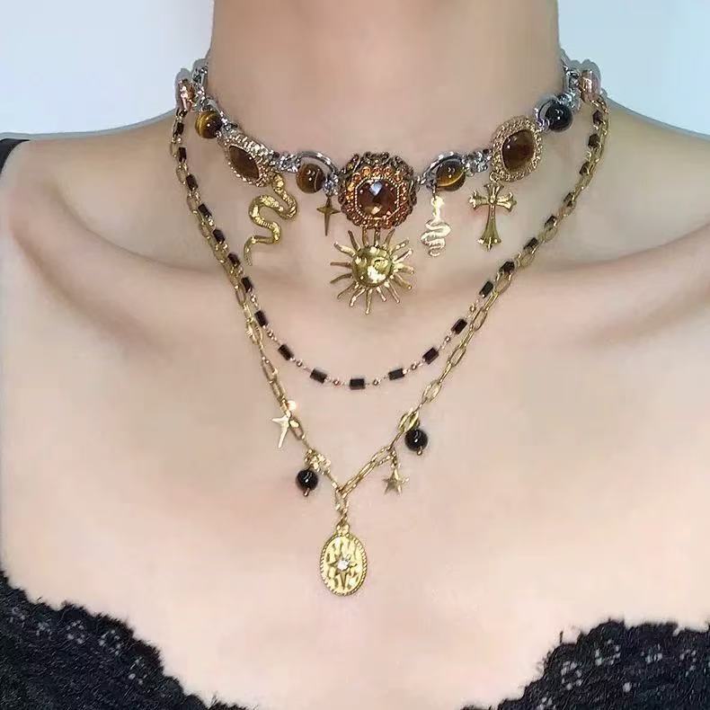 Double Layer Sunflower Cross Snake NeckLace - Image 2