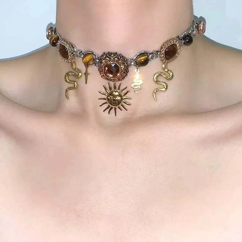Double Layer Sunflower Cross Snake NeckLace - Image 3