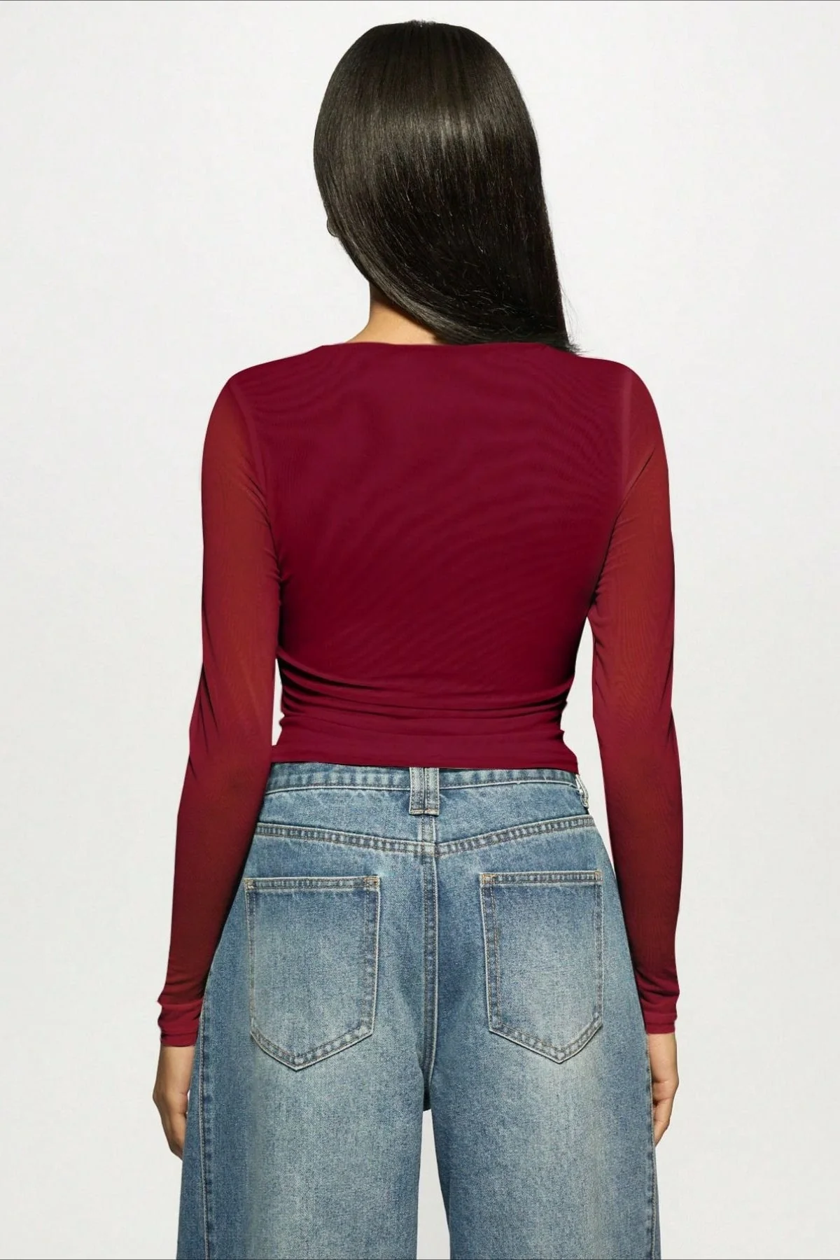 Double Layer Tulle Rhinestone Chic Long Sleeve Tee - Image 5