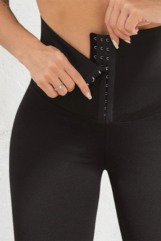 Double Row Button High-Waist Sculpting Fleece Leggings - Image 2