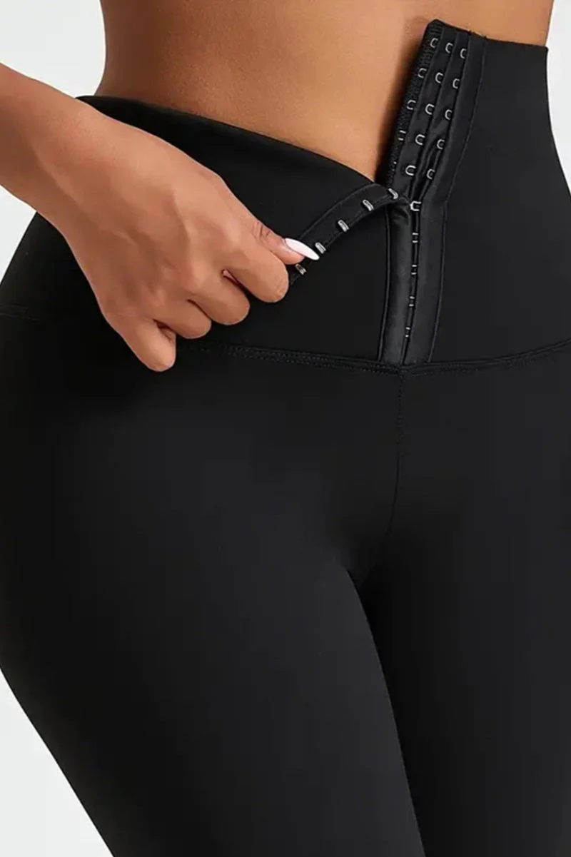 Double Row Button High-Waist Sculpting Fleece Leggings - Image 3