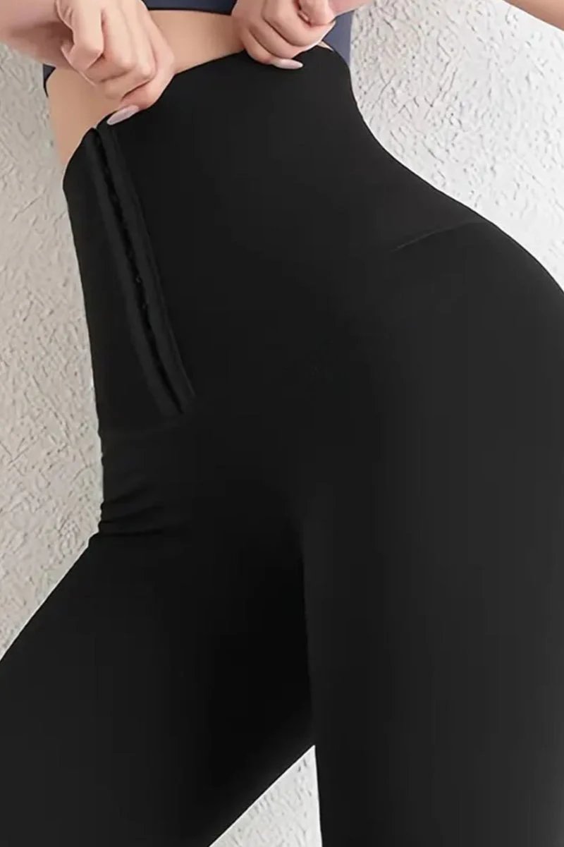 Double Row Button High-Waist Sculpting Fleece Leggings - Image 4