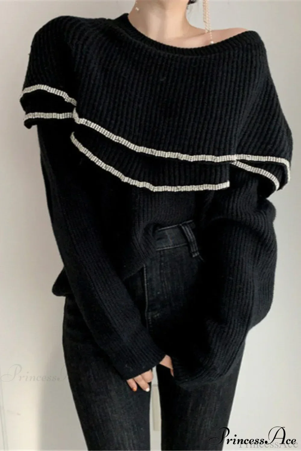 Double Ruffled Off-Shoulder French Vintage Knit Top - Image 4