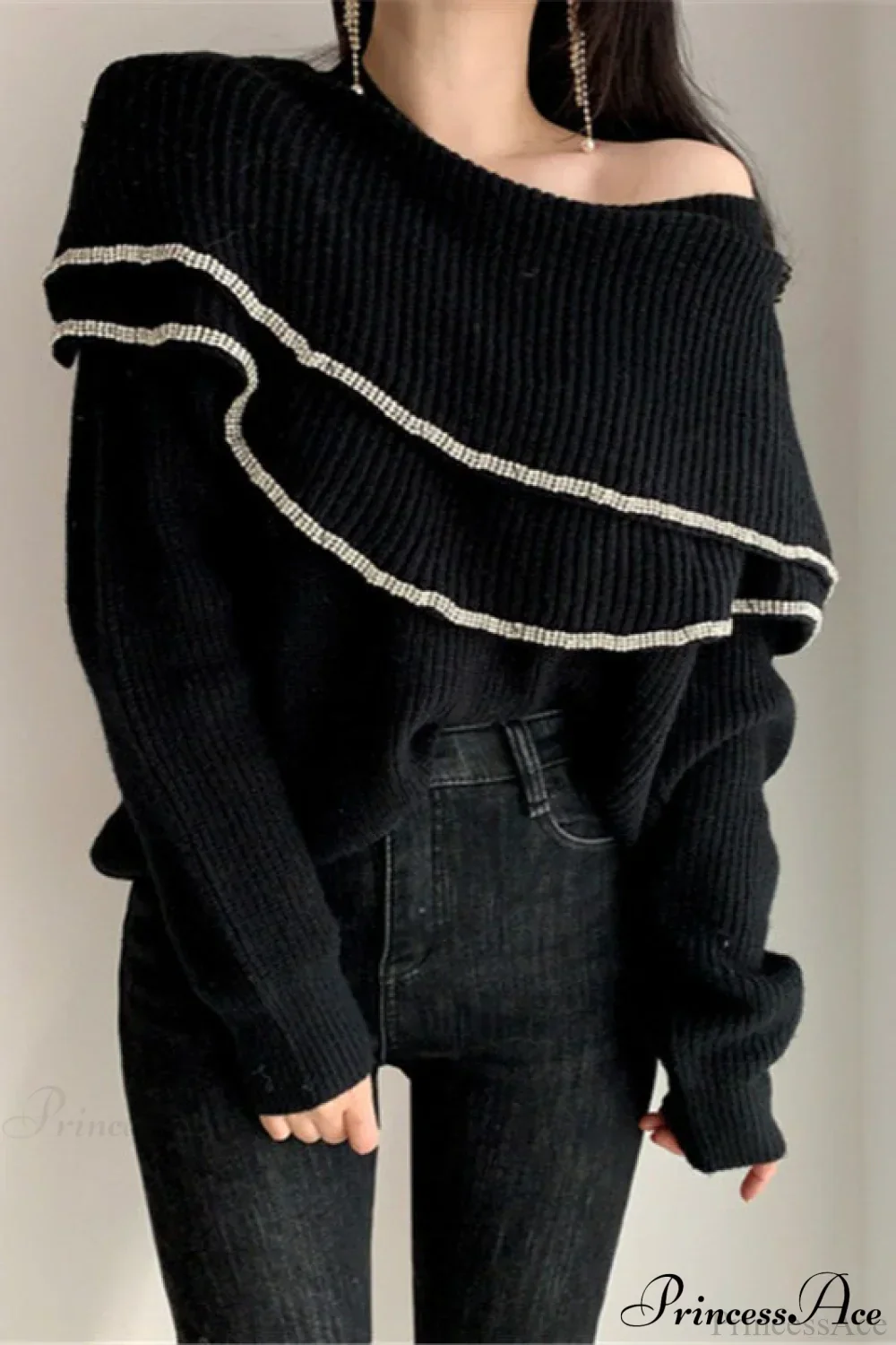 Double Ruffled Off-Shoulder French Vintage Knit Top - Image 5