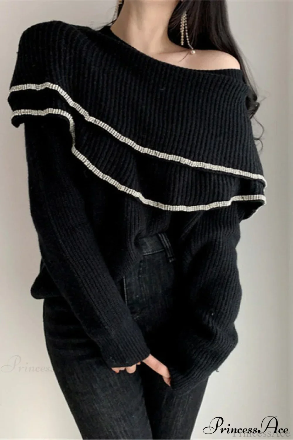 Double Ruffled Off-Shoulder French Vintage Knit Top - Image 6