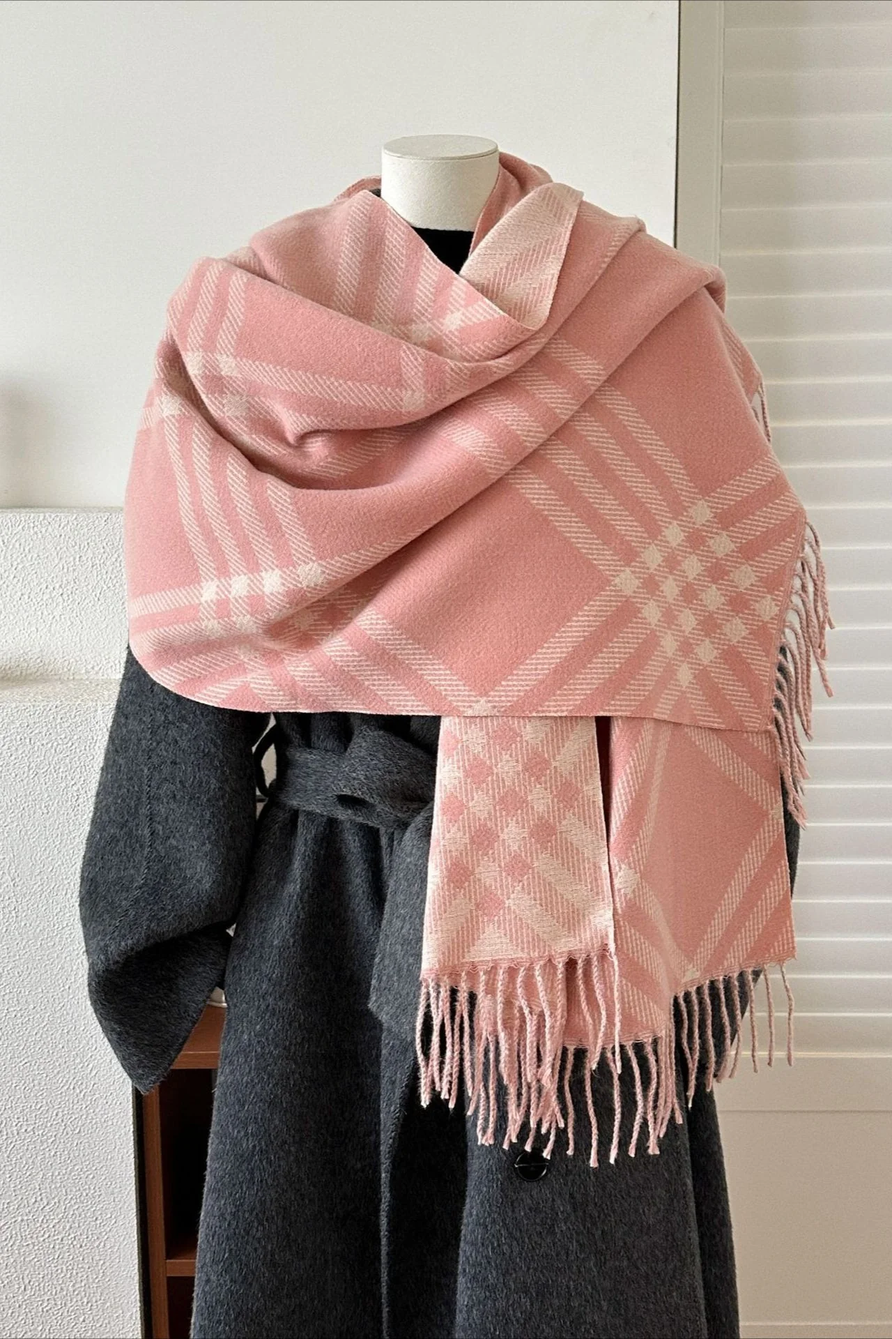 Double-Sided Plaid Festive Faux Cashmere Warm Scarf - Image 10