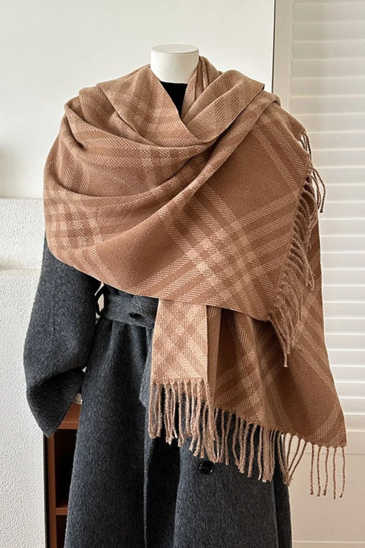 Double-Sided Plaid Festive Faux Cashmere Warm Scarf - Image 13